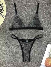 moda mare costume due pezzi bikini triangolo mini nero perizoma slip 6157