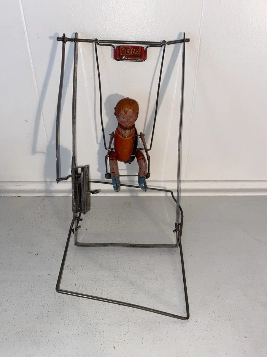 Antique Toy Tik Tak Acrobat Boy On Swing Metal Wind Up