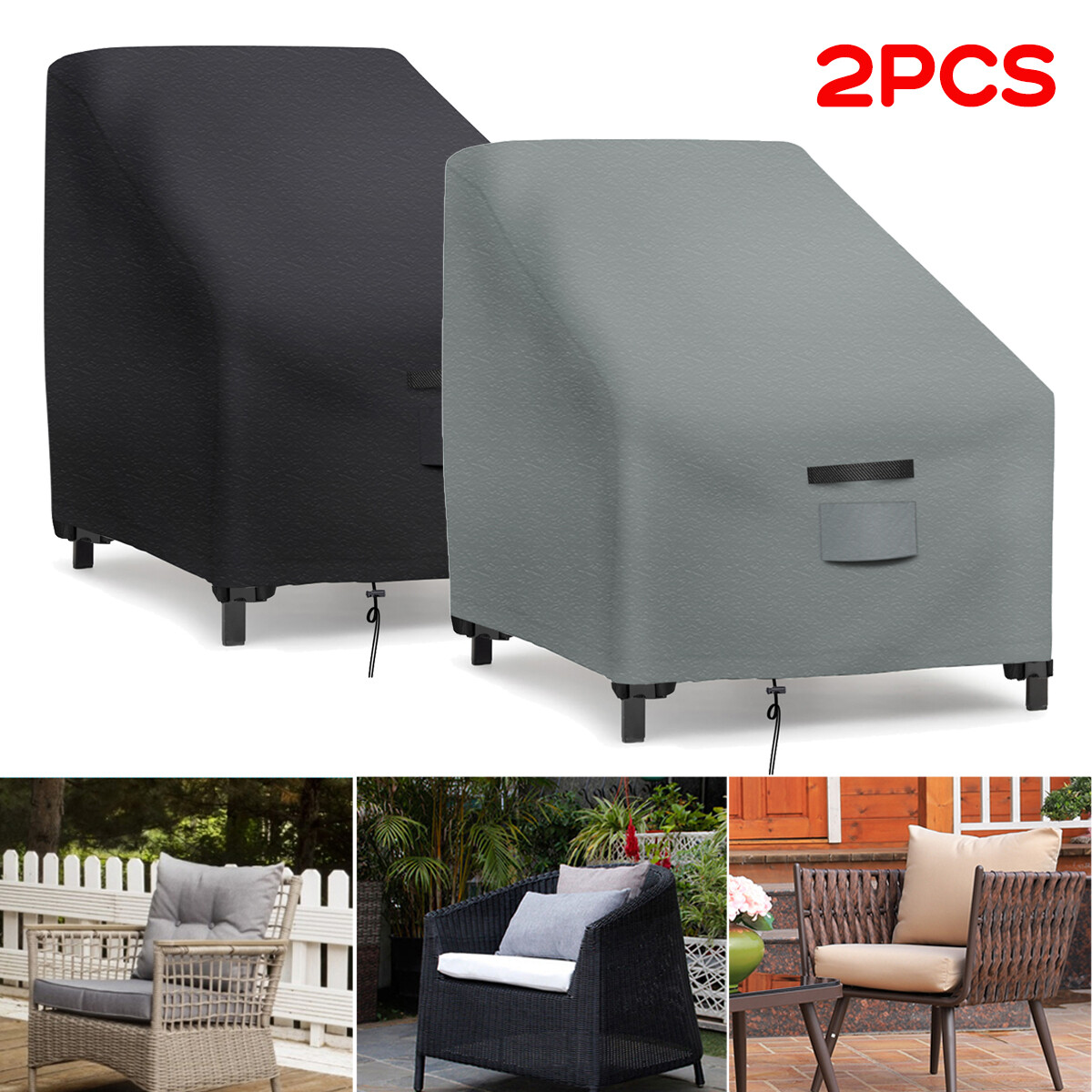 2PCS 600D Patio Chair Cover Seating Waterproof Outdoor Garden Furniture