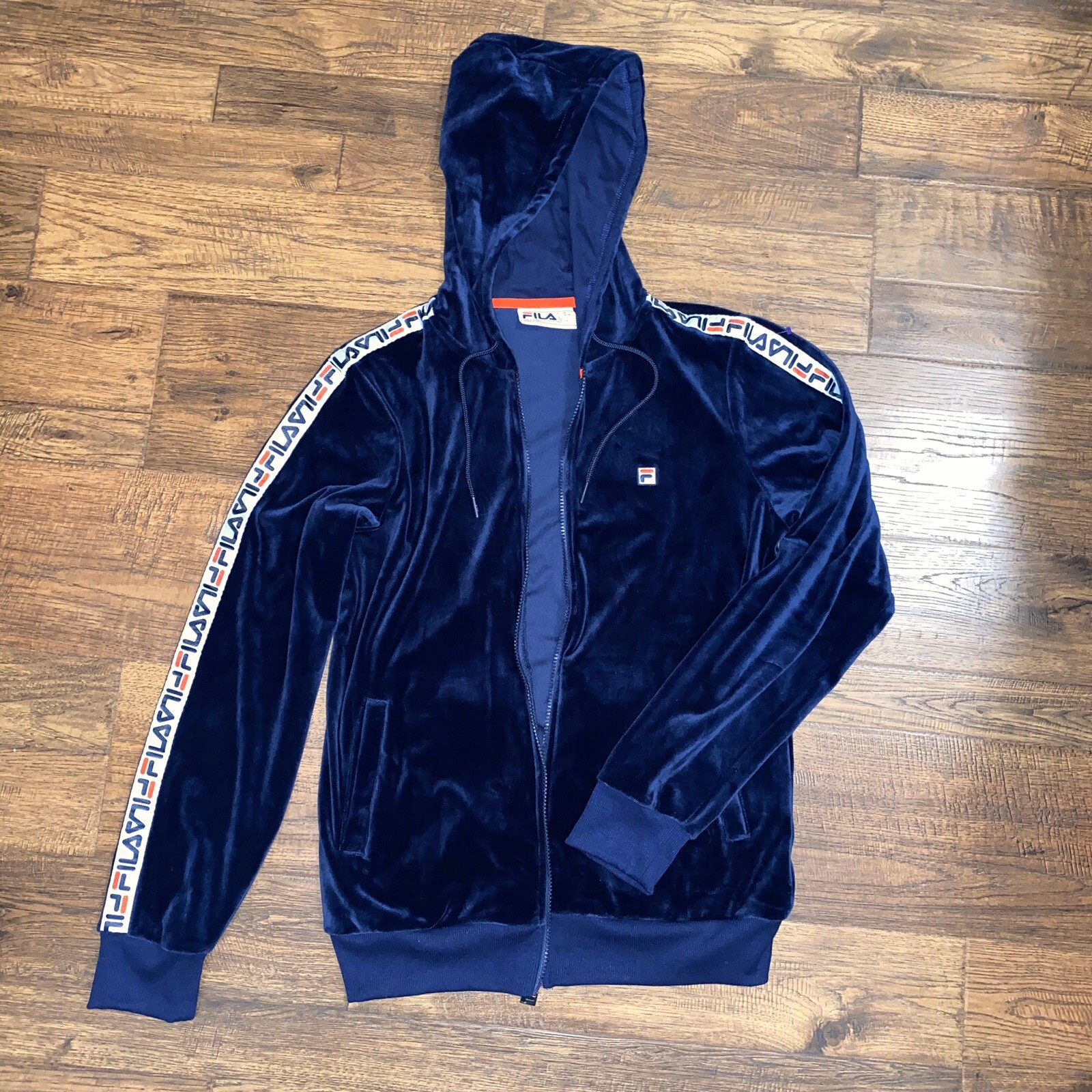 Giacca donna stile retrò FILA con cappuccio e zip blu navy Large