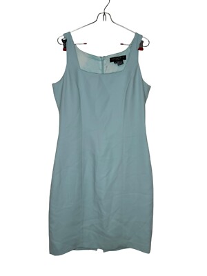 August Silk Women Dress Lined Knee Length Square Neck Sleeveless Split Hem Green