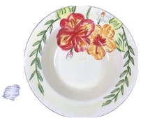 Tabletops Gallery Tropical Hibiscus Hand Painted Porcelain Large Serving Bowl