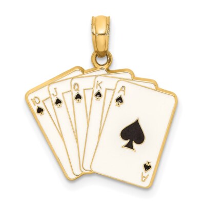 14k Gelbgold Emaille Spielkarten Royal Flush Charm Anhänger für Frauen