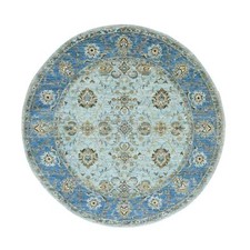 7'2" x 7'2" Blue All Over Flower Design Pure Wool Hand Knotted Round Rug R76143