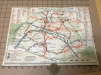 vintage original PARIS DEPARTMENT STORE MAP - LOUVRE les Grands Magasins TRAIN