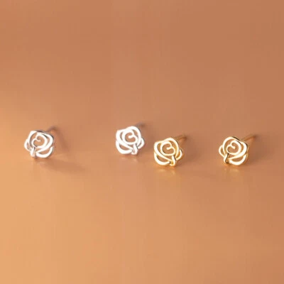 Silber 925 Ohrstecker Kleine Rose Damen Mädchen Ohrringe Blume Blüte - Bild 1 von 3