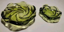 VINTAGE FENTON CANDY DISHES ART GLASS AVOCADO GREEN SWIRL 5 1/2 & 8" 
