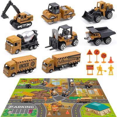 DigHealth Construction Vehicles Toys Set with 32×28 Inches Play Mat,Toy Gift kid