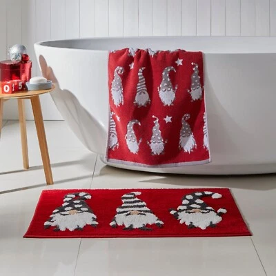 2pk Hand Towel 100% Cotton Christmas Gonks By Fusion Or Bath Mat Red