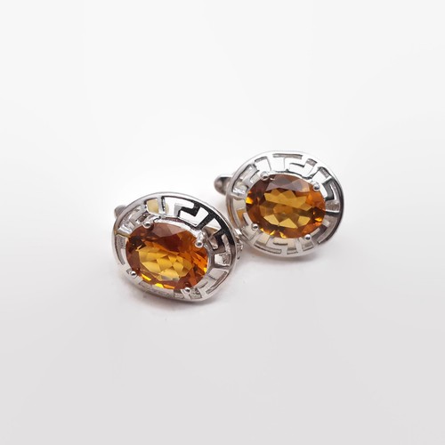 Orange Mystic Quartz Sterling Silver Greek Key Earrings - 第 3/8 張圖片