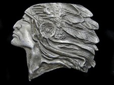 RL13154 VINTAGE 1970s CHIEF JOSEPH INDIAN CHIEF COMMEMORATIVE BELT BUCKLE