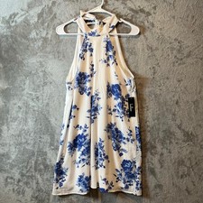 Lulus Darling Dearest Blue and White Floral Print Swing Dress Size Medium New