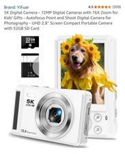 5K Digital Camera, Cameras for Photography with Optical Zoom Autofocus