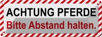 Blechschild 10X27 Cm Achtung Pferde Bitte Abstand Warnschild Hinweisschild Siche