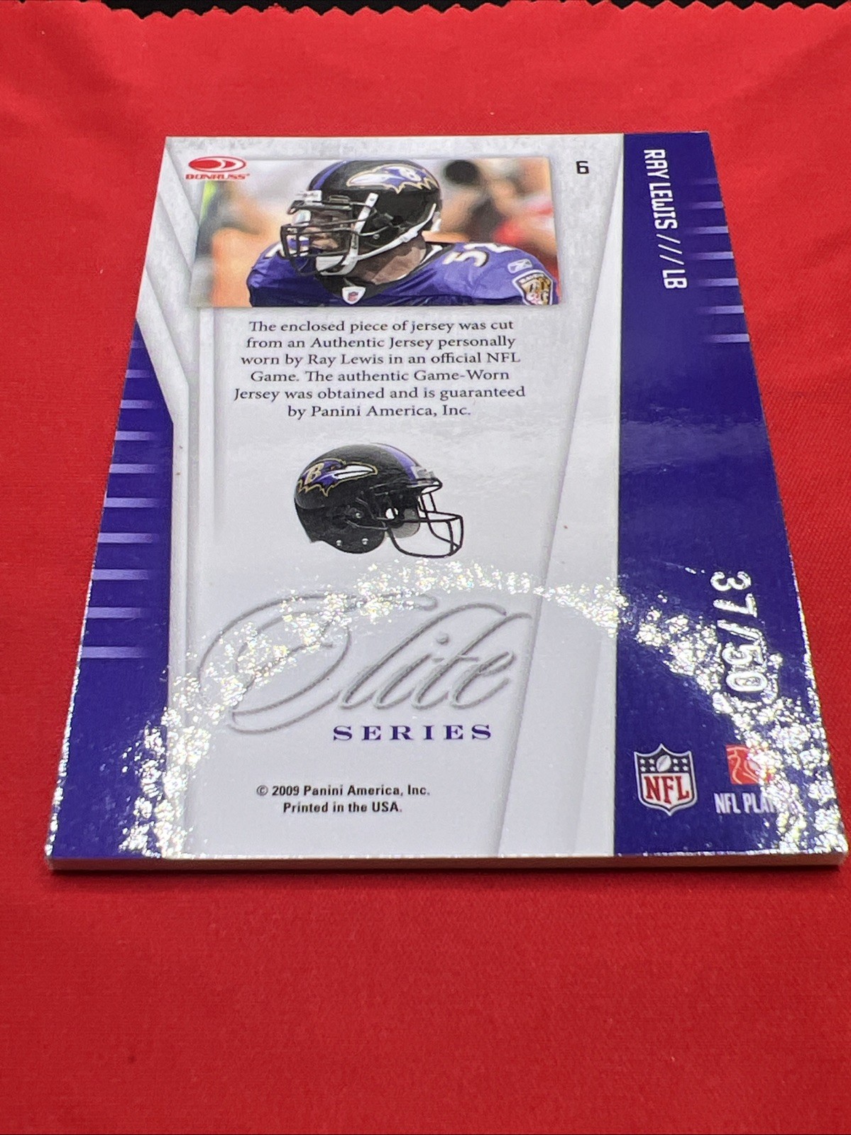 2009 Donruss Elite Elite Series Ray Lewis #6 Game Worn Jersey 37/50 Ravens view 6