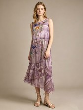 398 NWOT JOHNNY WAS SILVANA Embroidered Floral MESH MIDI DRESS Size S Purple