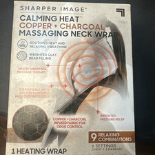 Sharper Image Calming Heat Copper Charcoal, Massaging Neck Wrap Open Box