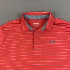 Under Armour Polo Shirt Mens Large Red Striped Performance Golf Loose Playoff