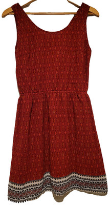 Divided Sleeveless Mini Dress Sze14 Geometric Hem Bohemian Chiffon Open Back Red