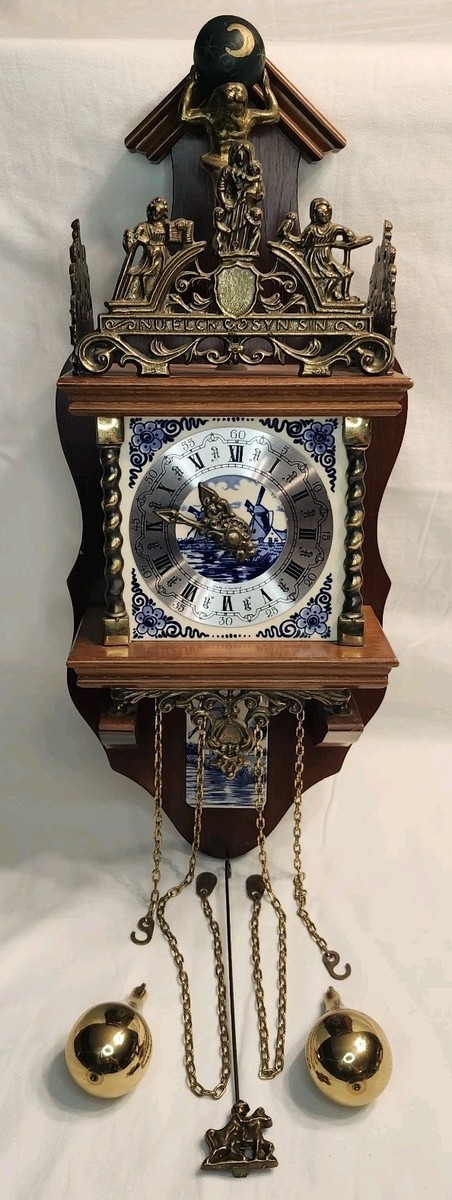 Vintage Franz Hermle Delft Style Atlas Wall Clock Windmill Tile