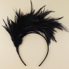 Feather Fascinator Headband for Women, 1920s Kentucky Derby Headpiece Black