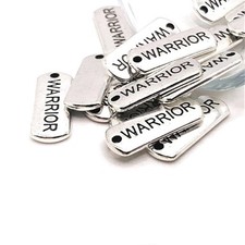 Silver Warrior Word Bar Tag Charms, 8x21mm - US Seller