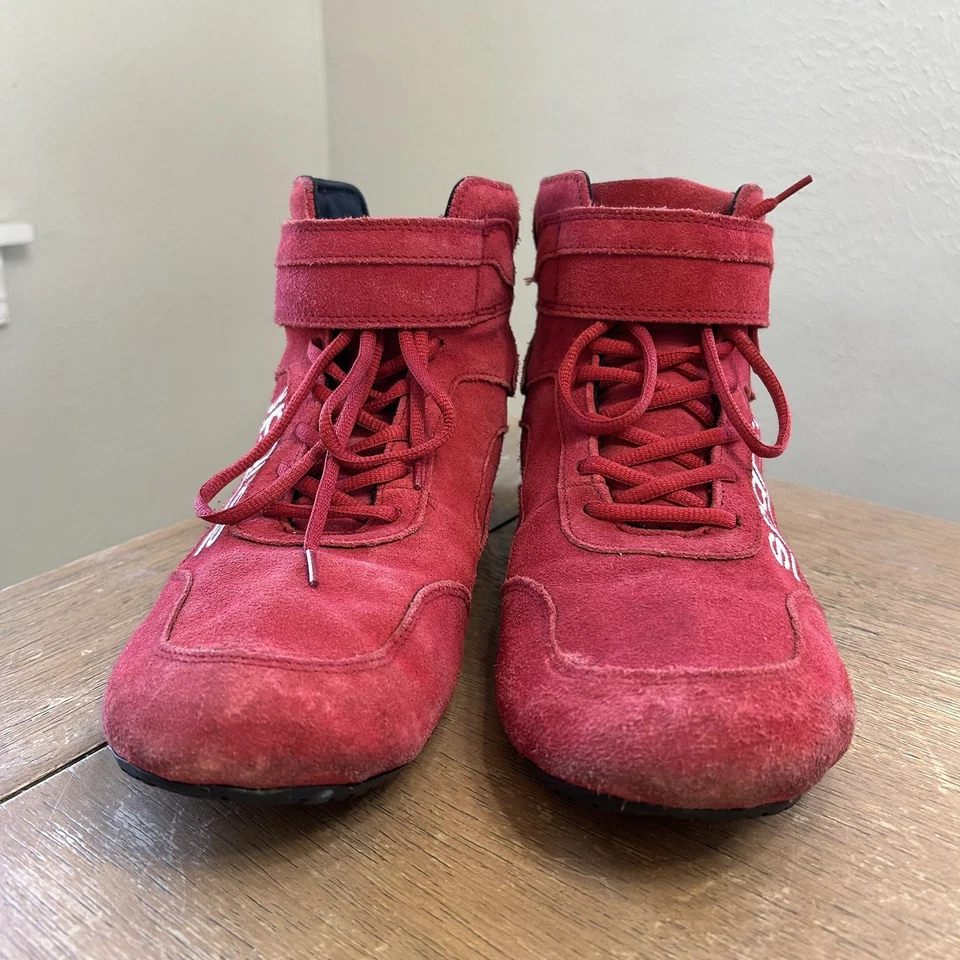 Zapatos de carreras Sparco Race rojos de gamuza para conducir de caña alta para hombre US 11 SFI aprobados en muy buena condición Foto 3 de 4
