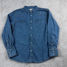Levis Shirt Mens Medium Blue Denim Western Pearl Snap Yoke Durable Ranchwear