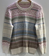 WoolOvers Fair Isle Nordic Pullover L Pastell Baumwolle Wollmischung Strickpullover