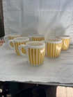 Vintage Hazel Atlas Yellow Candy Striped White Milk Glass Mugs MCM Set of 6