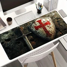 HOT-40*90cmMedieval Gaming Desk Mat, Non,Slip Rubber Base, Stitched Edges, Vikin