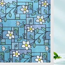 Privacy Window Film Stained Glass Non-Adhesive Anti UV Window Film Vinyl Stat...