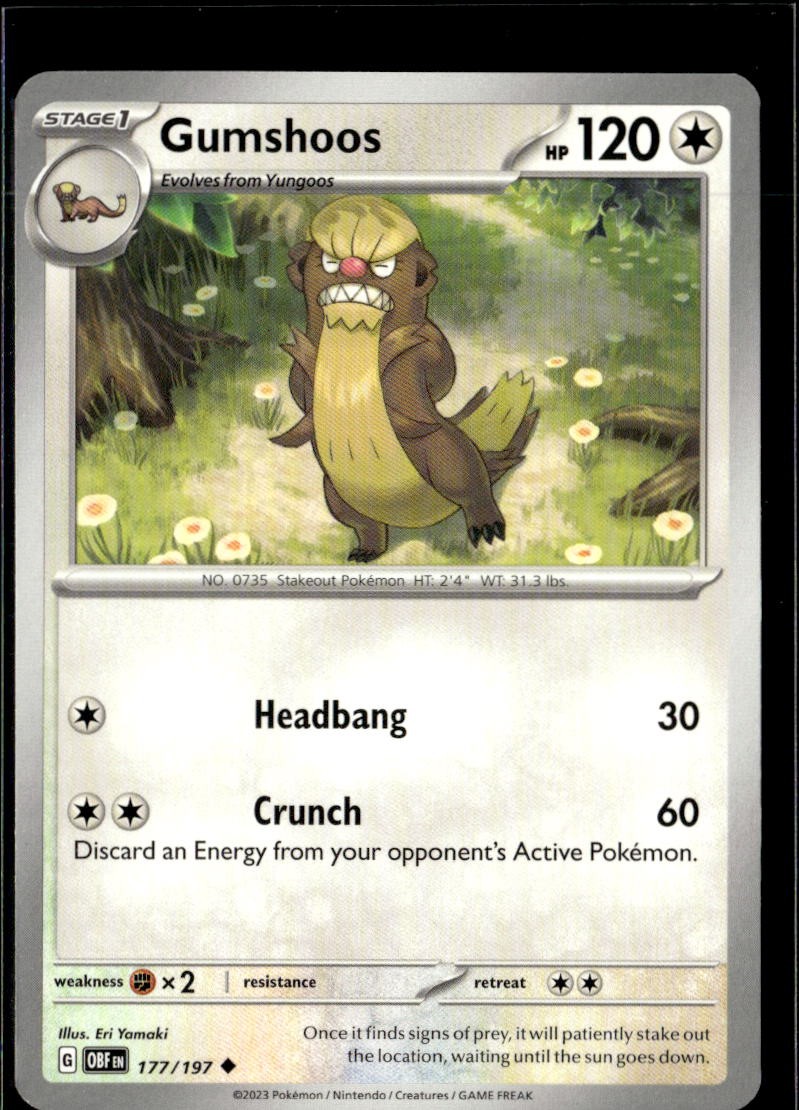 Pokemon Gumshoos 177/197 Obsidian Flames Non Holo Uncommon 5 Card Lot