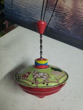 Vintage Child s Tin Toy Spinning Top 1950 s Circus Design 5 inches