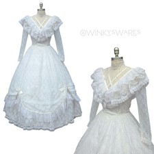 Jessica McClintock Gunne Sax Vintage 80s Lace Wedding Dress Size S 7 Ruffle