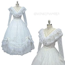 Jessica McClintock Gunne Sax Vintage 80s Lace Wedding Dress Size S 7 Ruffle 