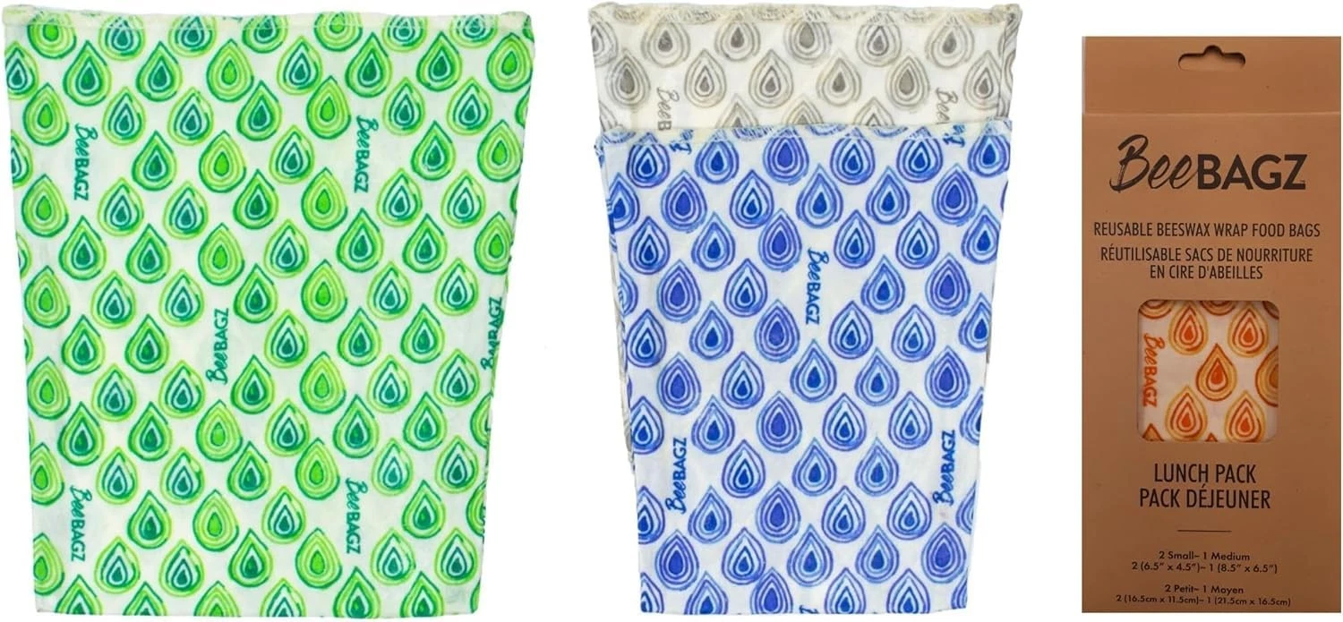 - Assorted 3 Pack - Beeswax Wrap Storage Bag - Plastic and Silicone - Reusabl...