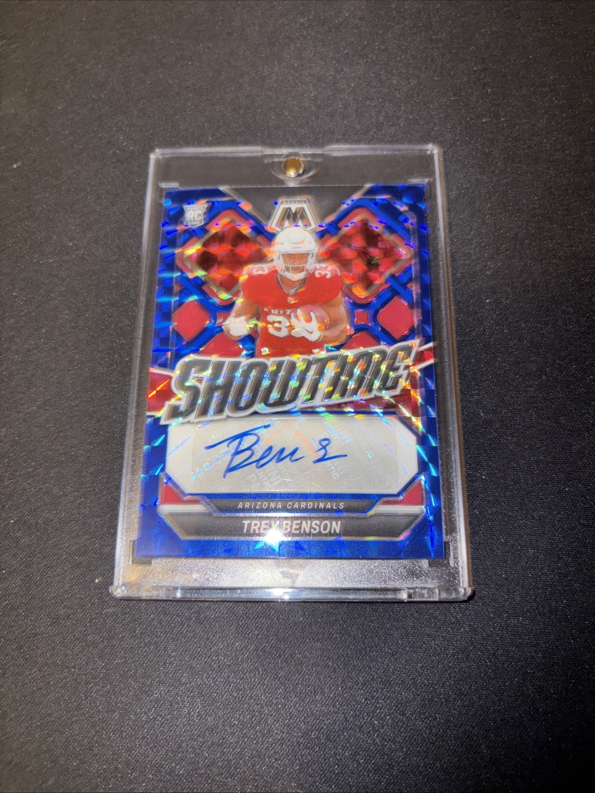 Trey Benson AUTO /99!! 2024 Mosaic Blue Showtime Rookie CARDINALS FSU