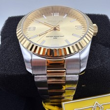 NEW Men's INVICTA Fluted-Bezel Gold Silver Oyster-Band Stainless Steel XL Watch