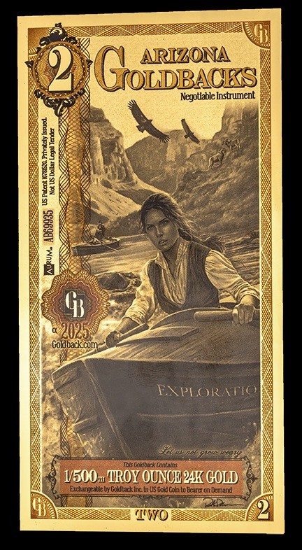 Arizona 2 Goldback Alpha 1/500 Oz Fine Gold .999 Gold Backs AZ 24k