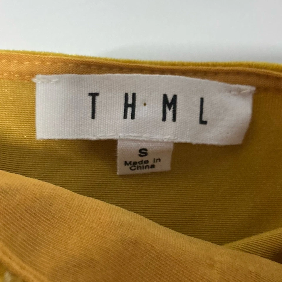 Anthropologie THML Boho Floral Embroidered Gold Velvet Pocket Dress Small - Image 3 of 4