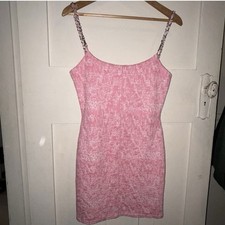 Pretty Little Thing Silver Chain Strap Pink Dress Size 10