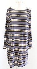 NWT Michael Kors Long Sleeve Polka Dot Striped Jersey Shift Dress Size XL Black