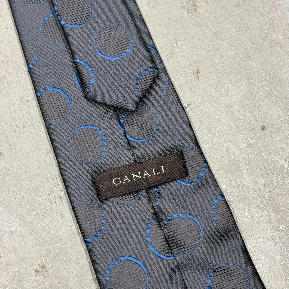 Corbata Canali Patrón Círculo Azul 100% Seda Hecha en Italia Tejida 4" Foto 4 de 4