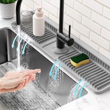 24'' Longer Faucet Mat for Kitchen Sink Splash Guard 7  Slope Fast Self-drain...