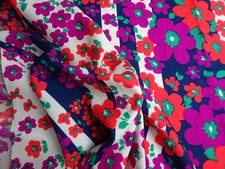 Vintage Silky Rayon Dress Fabric Purple Red Green Pop Art Floral 36"L x 46"W