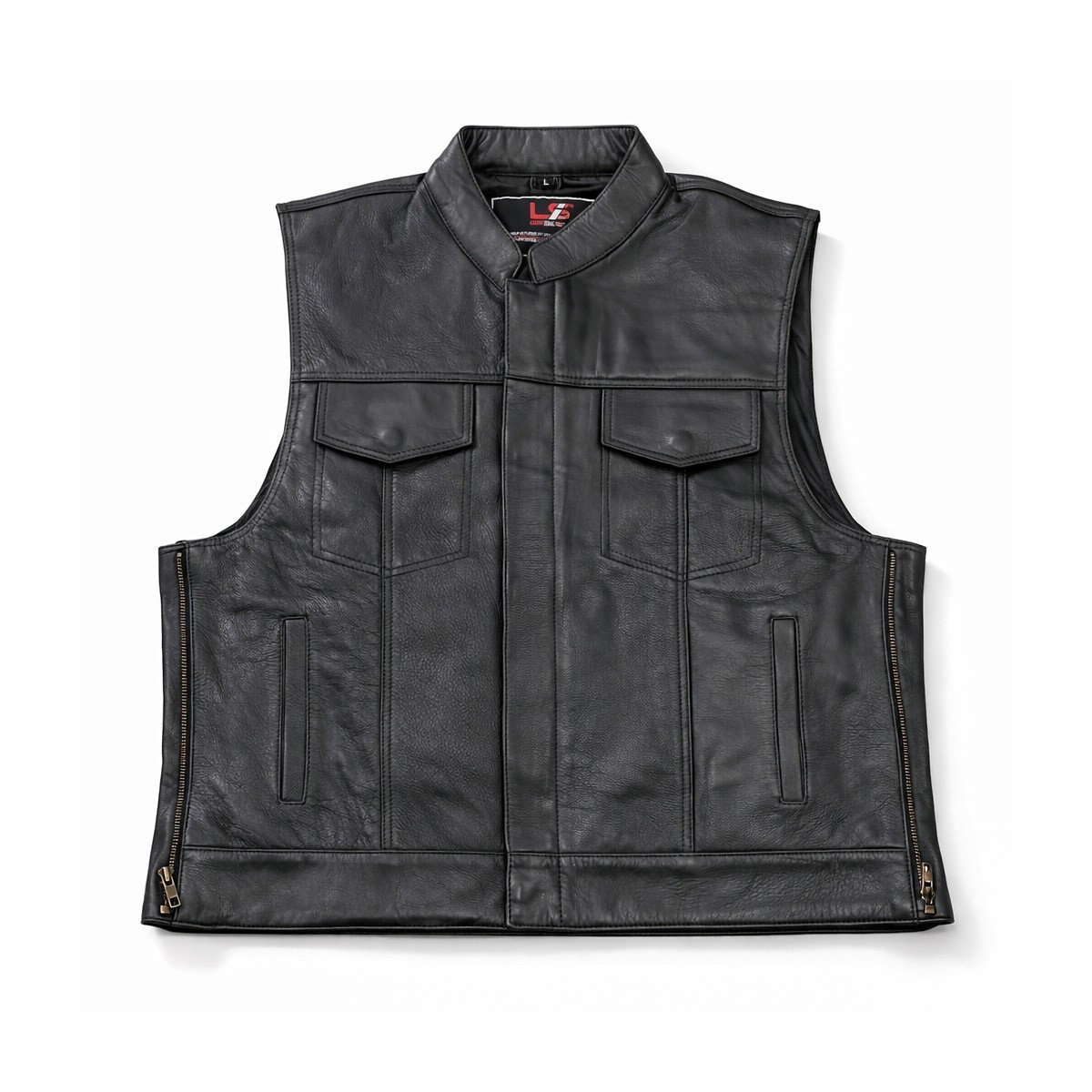 Chaleco de cuero moto para Hombre – Estilo Biker/Motero, Cremalleras Laterales