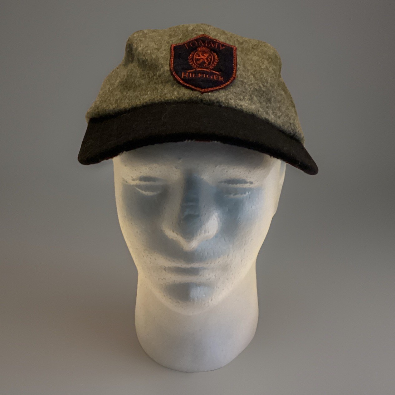 Vintage Tommy Hilfiger Shield Logo Gray Black Wool Flat Brim Cap