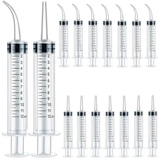 TIHOOD 16PCS 12ml/cc Plastic Syringes Set, Syringe with Curved Tip and Clear 