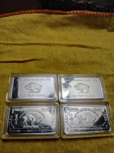 Fine German Silver  One Ounce  Bars Buffalo Design Lot of 4